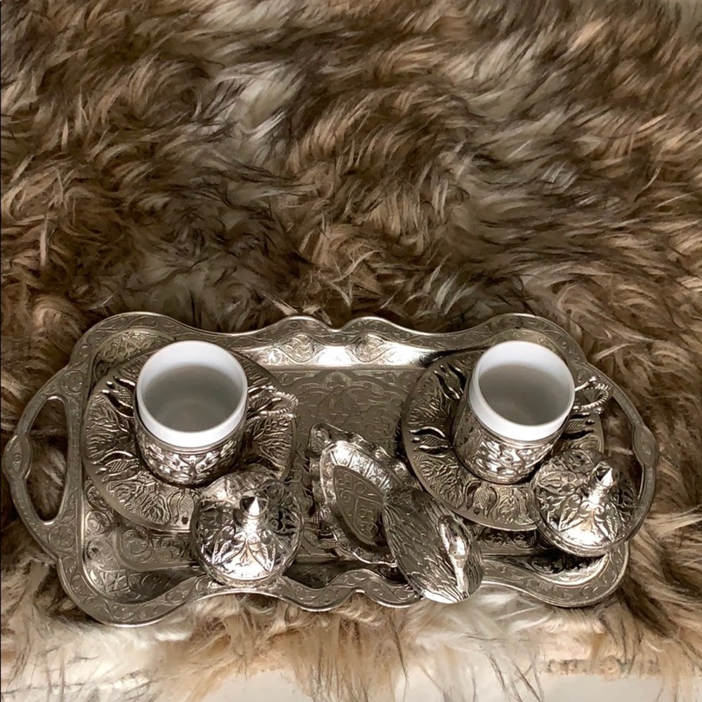 9 Pcs Luxury Silver Turkish Espresso Coffee Set